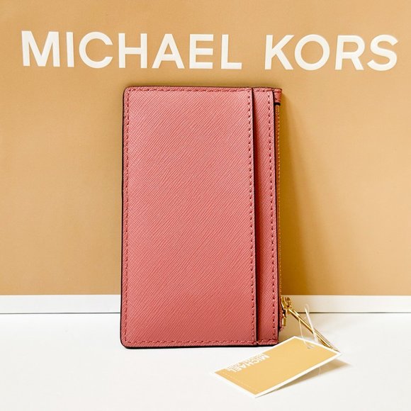 Michael Kors Jet Set Travel Top Zip Card Case Wallet Rose - Picture 2 of 9